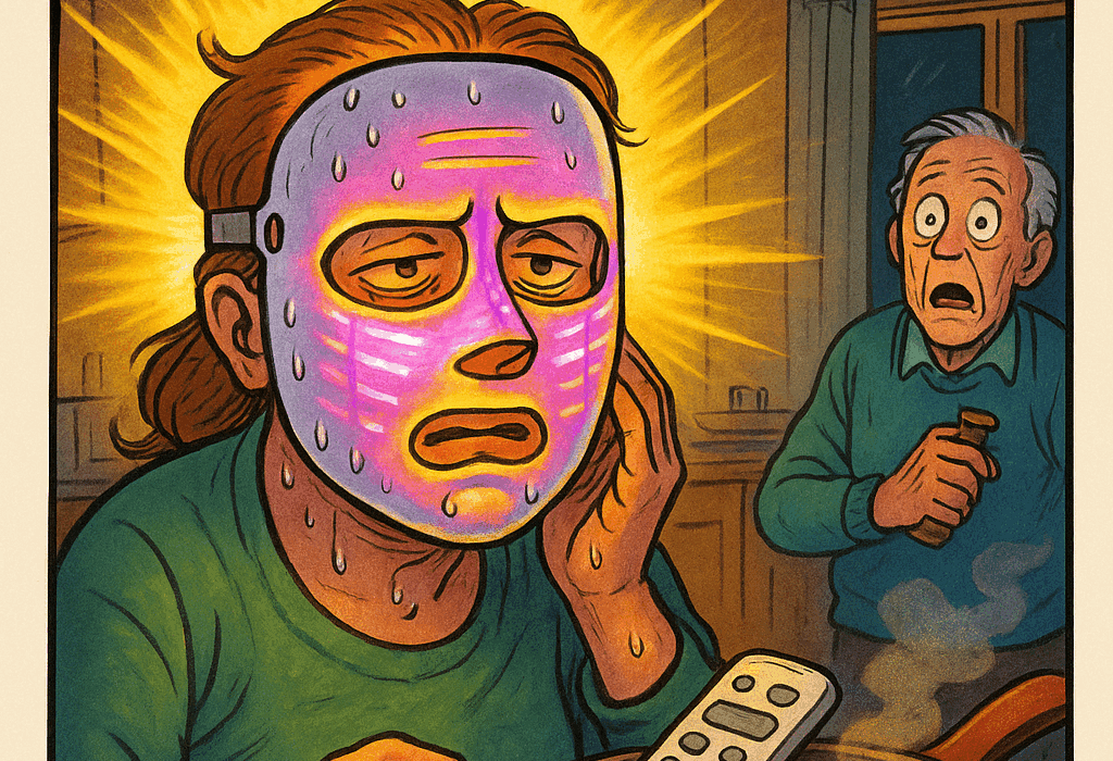 Vi testet Alvaskin Aurora LED-maske fra Fjasemarka – én lagde gnister, én lagde panikk 5 Alvaskin Aurora LED-maske testet av misfornøyd forbruker med hjerteklapp og plastpanikk