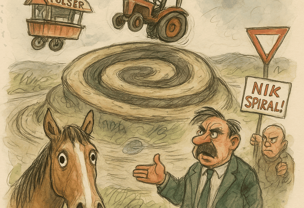 Trafikkaos i Slappefjertstrupen (Sandefjord) – rundkjøring ble spiral 5 Ordfører konfronteres med spiraltrafikk og protest