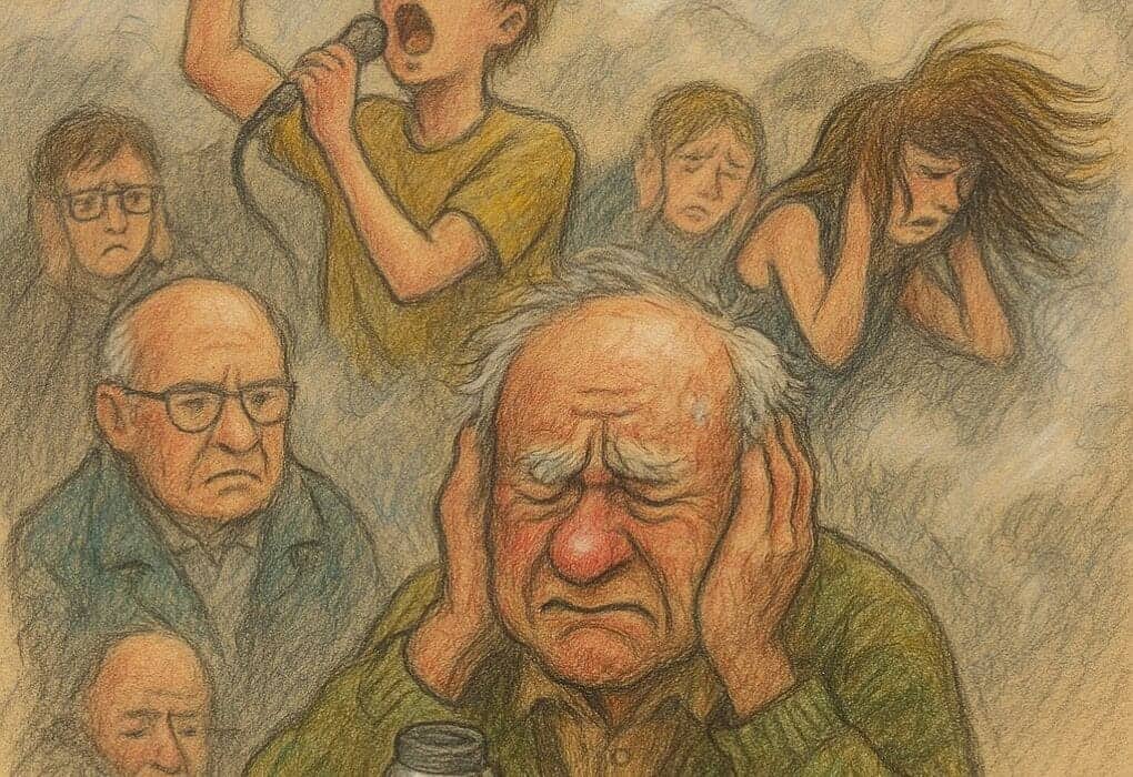 Kunst eller kaos? Svenno Susebrak overlevde ungdommens lydangrep i Mandal 5 Eldre mann dekker ørene på ungdomskonsert i Mandal – Svenno skeptisk