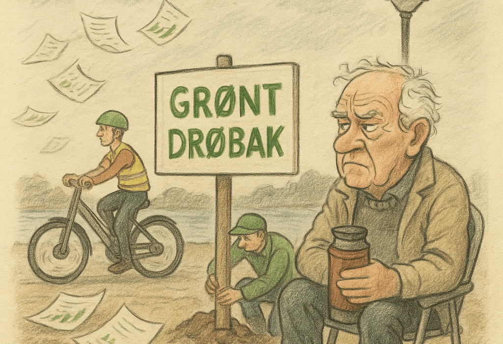 Drøbak går grønt - men kven skal plukke opp plasten? 5 Eldre mann med termos ser skeptisk på miljøprosjekt i Drøbak – Svenno uroleg